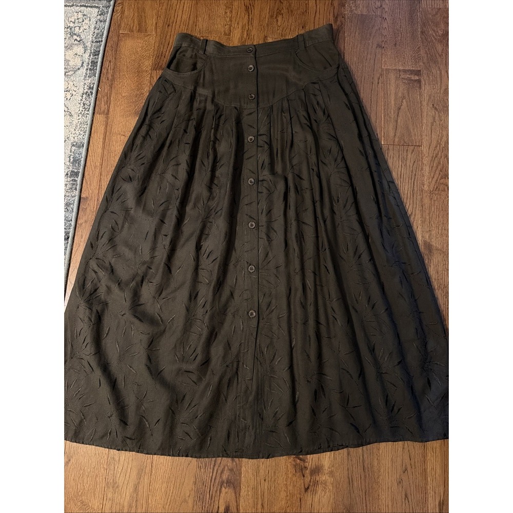 Vintage Together! Maxi Skirt Dropped Waist Hunter Green All Over Embroidered 12